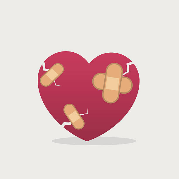 сердце эластичные бинты - relationship difficulties heart shape bandage adhesive bandage stock illustrations