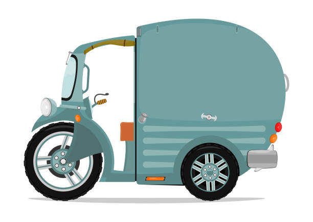 Tuktuk Funny cartoon cargo auto rickshaw or tuktuk. Vector autorickshaw stock illustrations