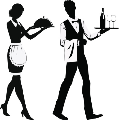 silhouette of the waitress and the waiter at restaurant