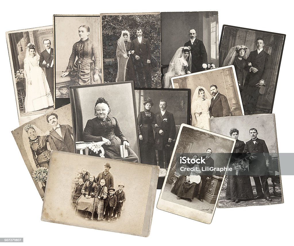 Famiglia d'epoca e vecchie foto di nozze photos. originale - Foto stock royalty-free di Albero genealogico