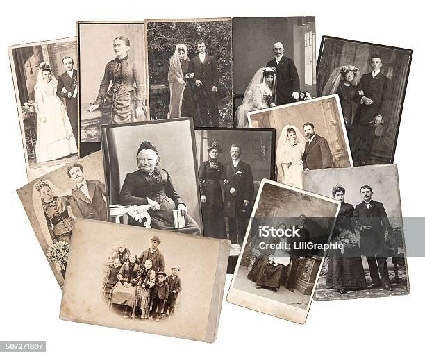 Vintage Family And Wedding Photos Original Old Pictures Stock Photo - Download Image Now