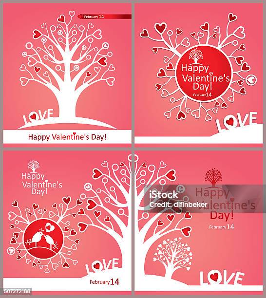 Valentines Cards Set For Romantic Design Stock Illustration - Download Image Now - Valentine's Day - Holiday, Woodland, Abstract