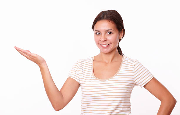 istock Beautiful young lady holding her right palm up 507272361