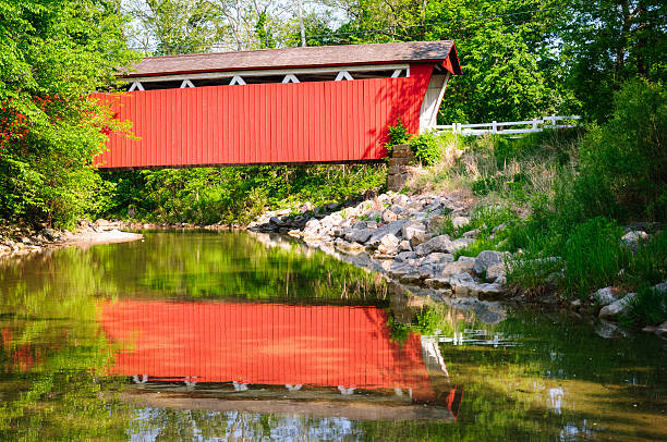 Covered bridge with light ground frost-Owen County, Indiana