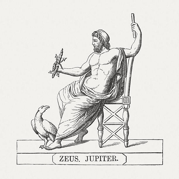 Zeus, supreme god of Greek mythology, wood engraving, published 1878 Zeus, the father of the Greek gods. Woodcut engraving, published in 1878. zeus stock illustrations