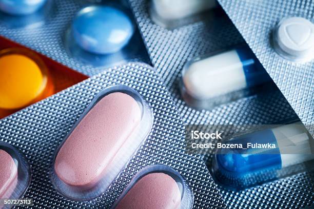 Pills Stock Photo - Download Image Now - Backgrounds, Blue, Box - Container