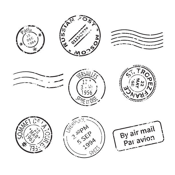 wektor zestaw post znaczki w stylu vintage - air mail envelope letter mail stock illustrations