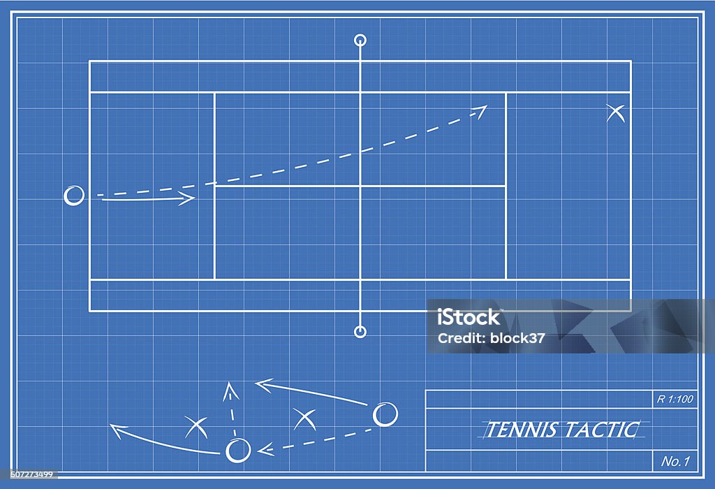 tennis tactic on blueprint vector image of tennis tactic on blueprint. Transparency used. Tennis stock vector