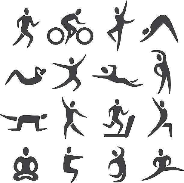 illustrations, cliparts, dessins animés et icônes de posture de remise en forme icônes-série acme - stretching exercising gym silhouette