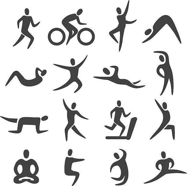 illustrazioni stock, clip art, cartoni animati e icone di tendenza di fitness postura icone-serie acme - school gymnasium illustrations