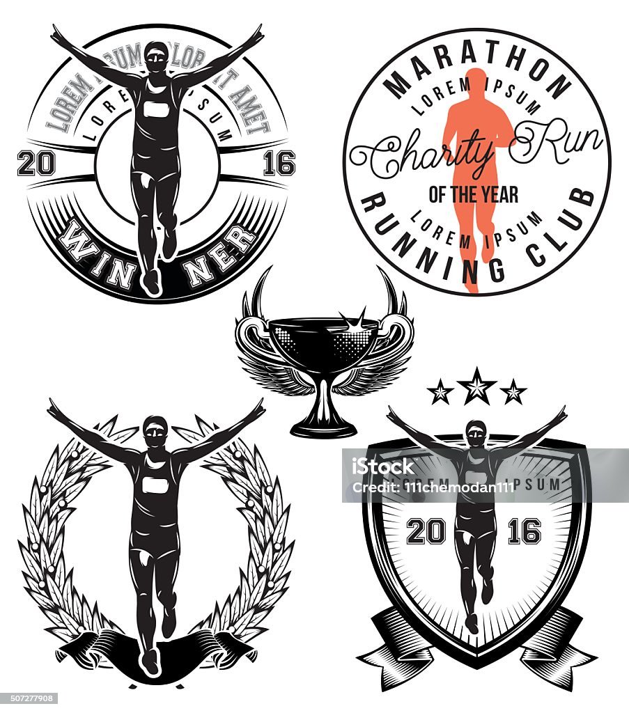 Conjunto plantilla de Vector de con elegantes deportes atleta de maratón - arte vectorial de Correr libre de derechos