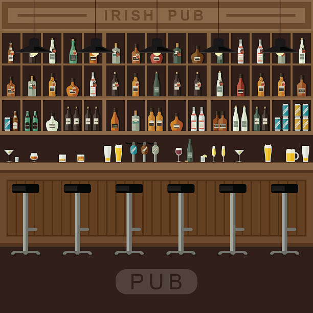 illustrations, cliparts, dessins animés et icônes de intérieur du bar avec comptoir. - bar stools illustrations