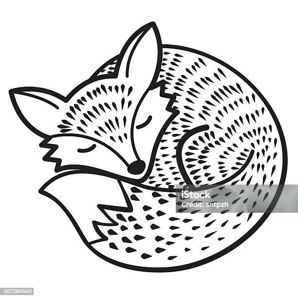 Vector Isolated Fox Black And White Stock Illustration - Download Image Now - Fox, Outline, In Silhouette