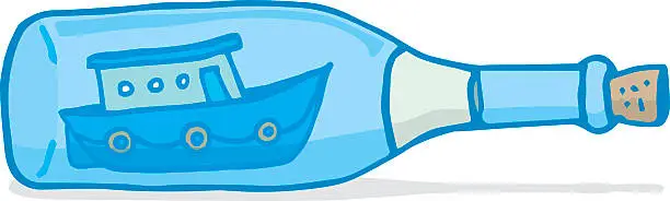 Vector illustration of Fishing boat in a bottle