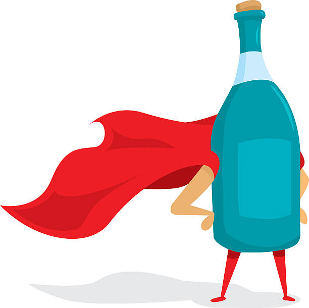 Bottle super hero with cape vector art illustration