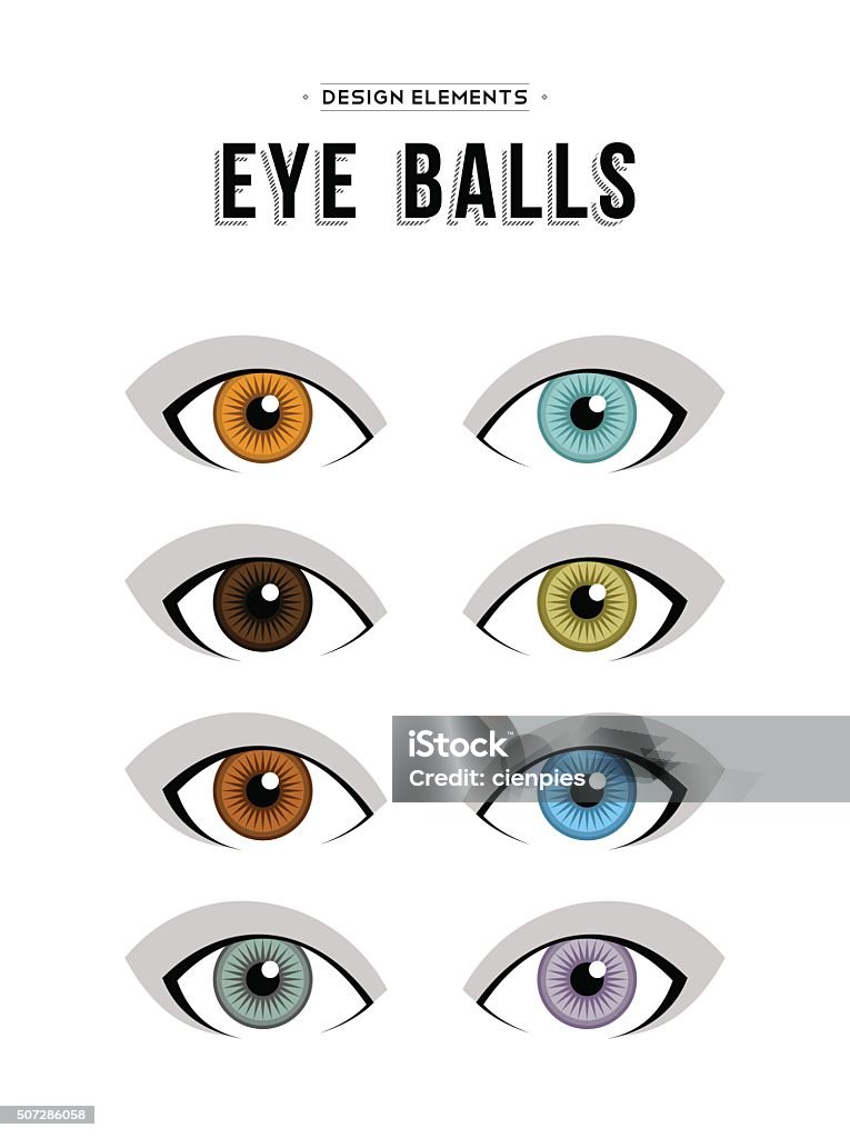 Set of neutral concept human eye illustrations Set of concept human eye illustration elements in different colors. Isolated designs with neutral expressions. EPS10 vector. Eye Color stock vector