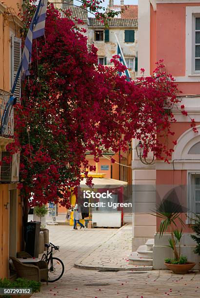 Outdoor Cafe And Bougainvillea Stock Photo - Download Image Now - Aegean Sea, Arch - Architectural Feature, Backgrounds