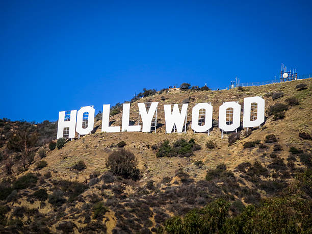 Hollywood Sign Los Angeles, United States - January 10, 2016: Close-up of the famous Hollywood Sign. Photograph taken from Mulholland Drive.  hollywood stock pictures, royalty-free photos & images