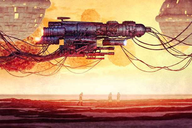istock Fantasy steampunk spaceship in repair dock 507297136
