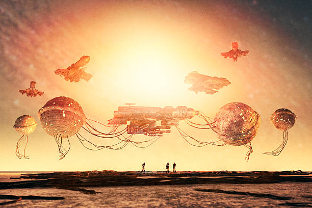 istock Fantasy steampunk spaceship in repair dock 507297804