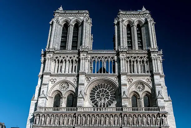 PARIS - April 17, 2015: The view on the famous french landmark Notre Dame de Paris through the winter park on April 17, 2015 in Paris.