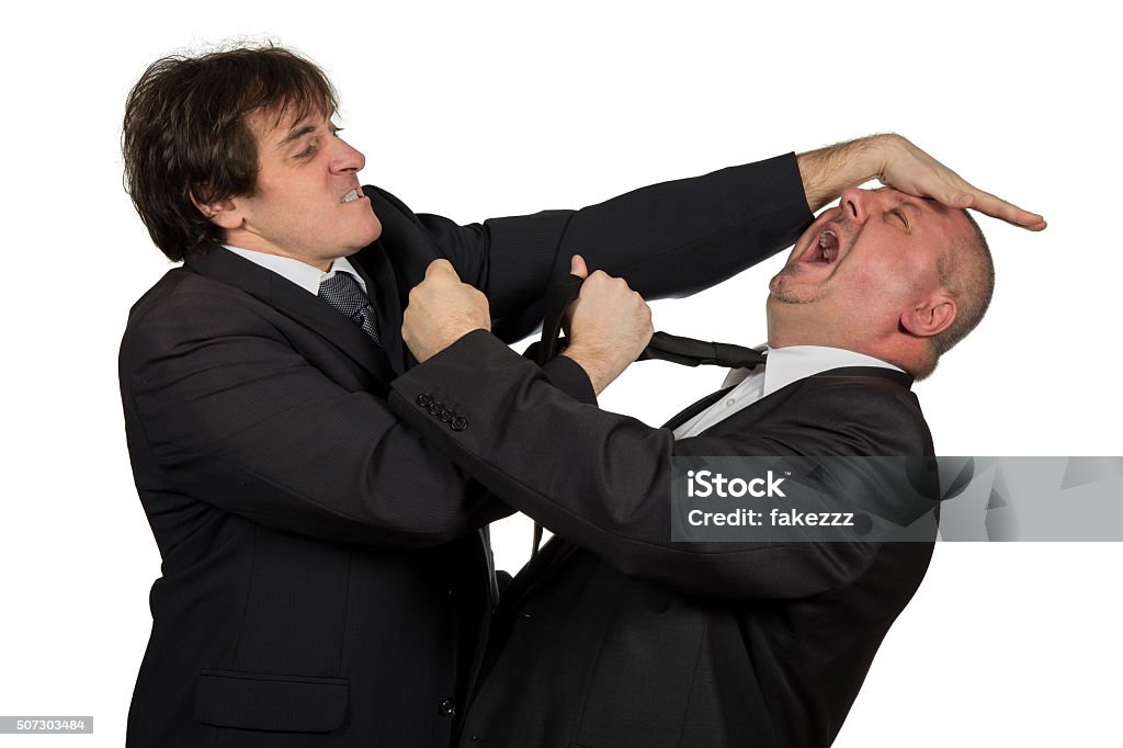 Two angry business colleagues during an argument. Two angry business colleagues during an argument, isolated on white background. Arguing Stock Photo