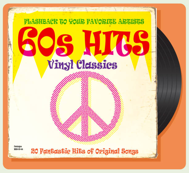 vintage-look der 60er jahre vinyl kompilierung mit peace-zeichen - peace on earth audio stock-grafiken, -clipart, -cartoons und -symbole