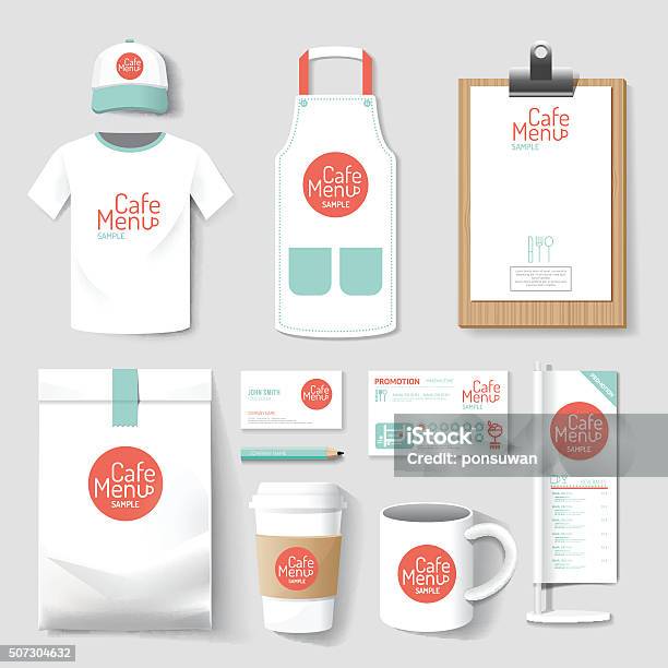 Vector Restaurant Cafe Set Flyermenu Package Tshirt Cap Uniform Design Stock Illustration - Download Image Now