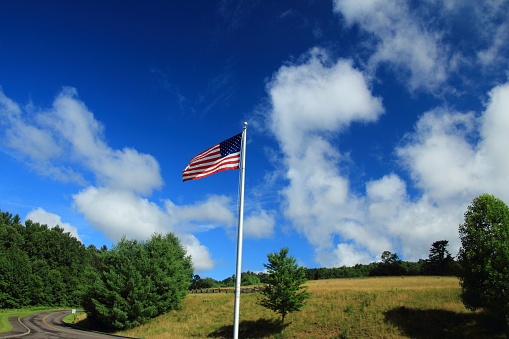 USA flag on a blue sky