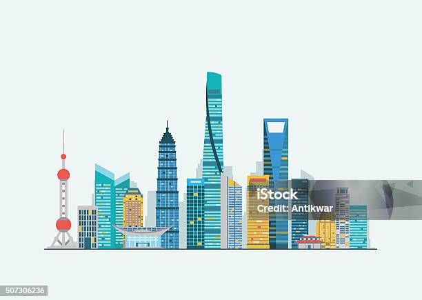 Ilustración de Resumen Horizonte De Shanghai y más Vectores Libres de Derechos de Shanghái - Shanghái, Panorama urbano, China