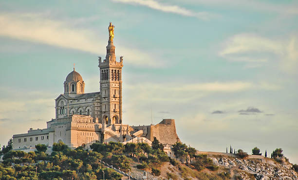 Our Lady of the Guard is Byzantine basilica architecture Marseille, France, 21 September 2014. Notre Dame de la Garde is Byzantine architecture basilica in Marseille. bouches du rhone photos stock pictures, royalty-free photos & images