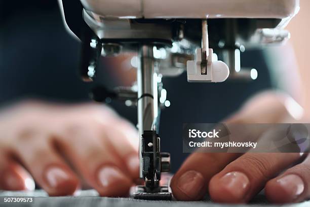Tailoring Machine Work Tailor At Work On Sewing Machine Stock Photo - Download Image Now ...