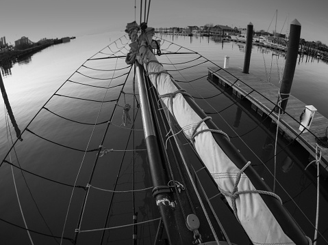 fisheye view of traditional sailing rig