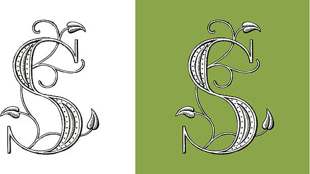 Letter S, Typo, Alphabet, Illumination, Ornament, Manuscript, Monogram, Retro, Floral vector art illustration