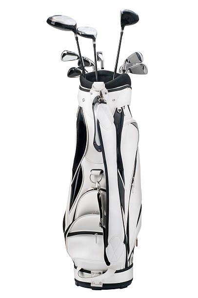 istock Golf clubs in white and black bag isolated on white 507311575