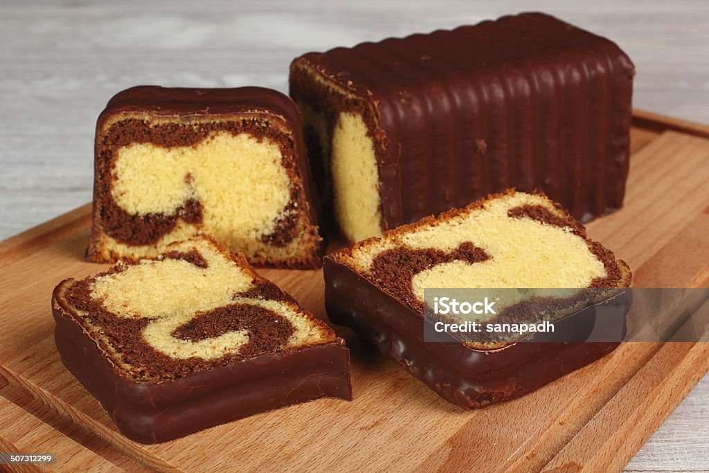 Chocolate Glazed Marble Loaf Cake Loaf of Bread Stock Photo