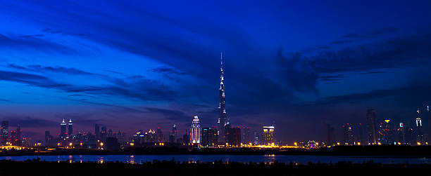 Dubai Skyline at the Blue Hour Dubai Skyline at the Blue Hour khalifa stock pictures, royalty-free photos & images
