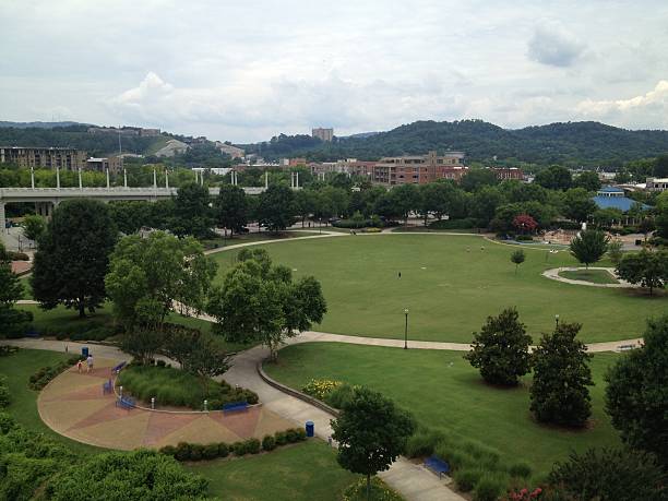 Coolidge Park, view from Walnut Street Bridge, Chattanooga, Tennessee, clouds
