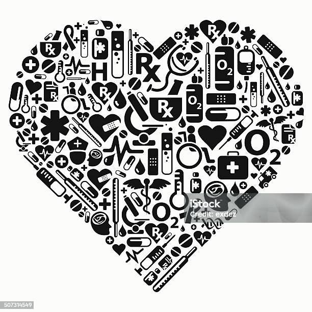 Medical Heart With Icons Stock Illustration - Download Image Now - Alertness, Black Color, Care