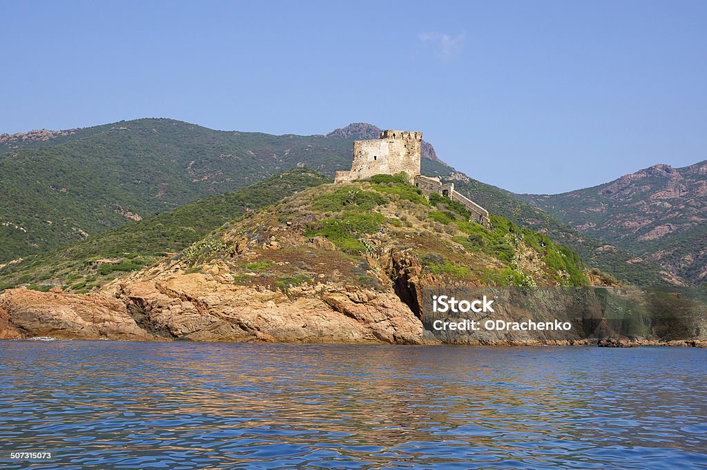 Girolata Fortress in nature reserve of Scandola, Corsica Beauty In Nature Stock Photo