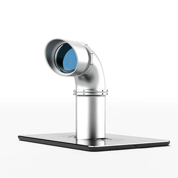 Metal periscope from tablet pc isolated on a white background. 3d render