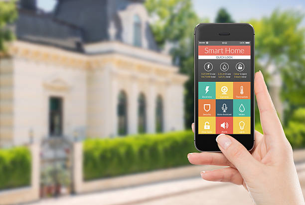 istock Directly front view of a smartphone with smart home application 507316419