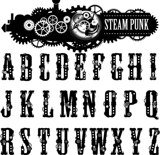 Steampunk Font, illustration. Steampunk Font, illustration. steampunk stock illustrations