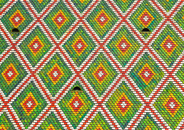 Red, green, yellow and white roof tiles of the Basel Cathedral in Switzerland.