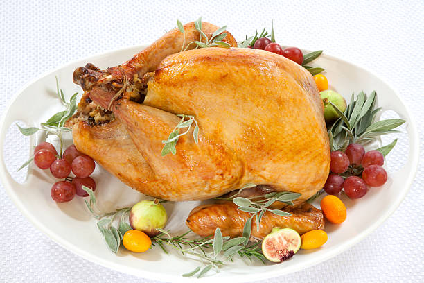 istock Roasted Turkey on tray over white 507329995