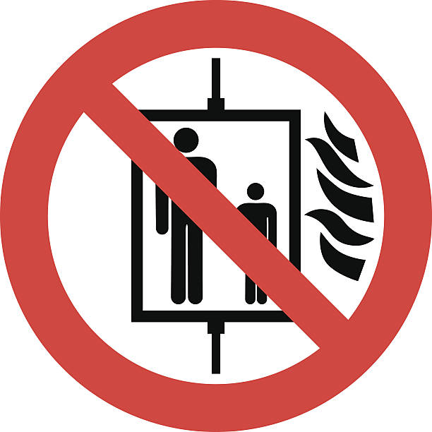 illustrations, cliparts, dessins animés et icônes de signe d'interdiction n'utilisez pas d'ascenseur en cas d'incendie - elevator
