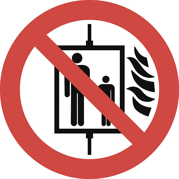 Prohibition sign DO NOT USE ELEVATOR IN CASE OF FIRE vector art illustration