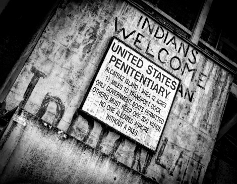 A sign at Alcatraz Prison near to the landing dock.