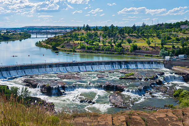 Cascading Water at Great Falls Montana One of a series of 5 waterfalls that cascade over hydroelectric dams along the upper Missouri River in Great Falls, Montana. montana western usa photos stock pictures, royalty-free photos & images