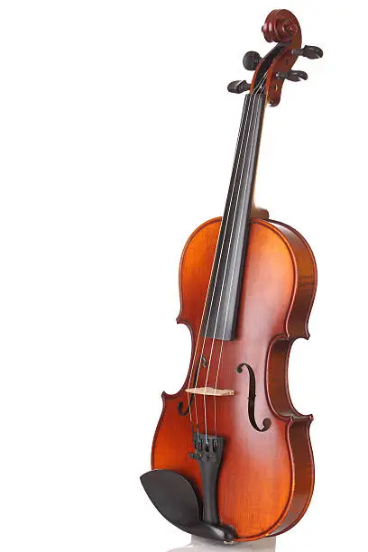 Close up of a violin on white background